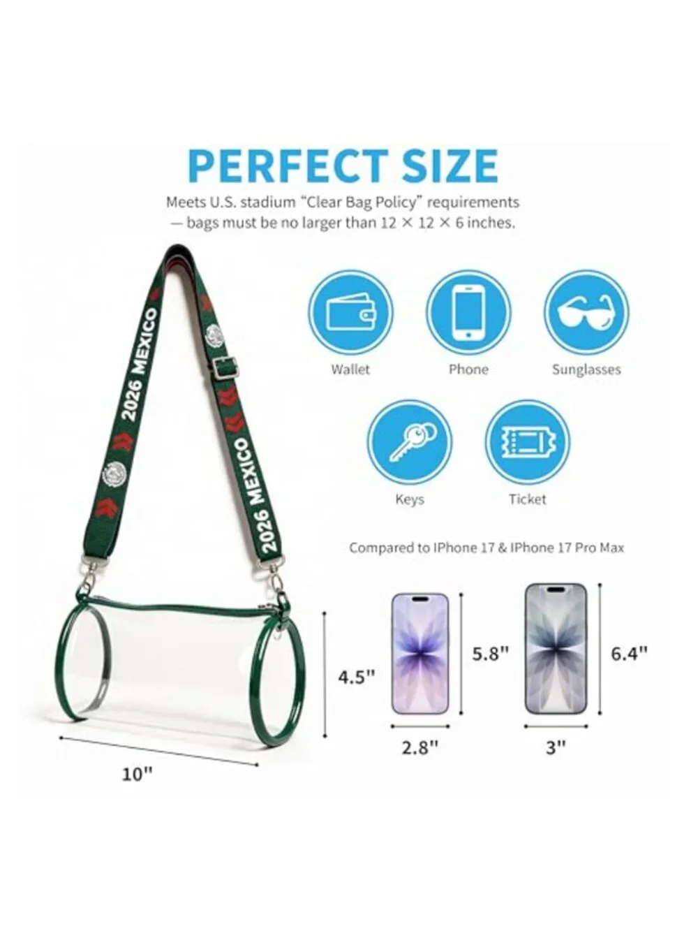Clear Crossbody Bag Stadium Approved Transparent Purse Adjustable Strap